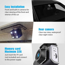 Dash Cam Front And Rear, 3 Channel Dual Dash Camera, 1080P Car Camera Dvr Backup Cam, Inside Ir Nig