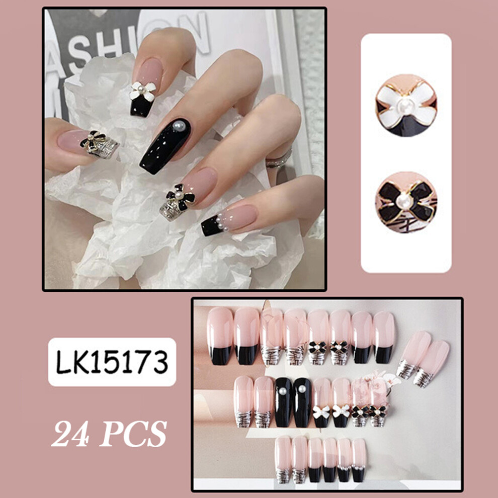 Dcph-Clothing (Standard) 24Pcs Bowknot Pearl Fake Nails For Dress