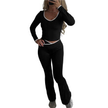 Womens Workout Sets 2 Piece Gym Yoga Outfits Crossover Flare Leggings Black XL