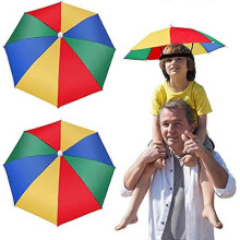 Zhiqin 2 Pieces Funny Head Umbrella Hats Rainbow Umbrella Hats with Elastic Band Adult And Kids Folding Cap for Beach Fishing Golf Party Umbrella Hat