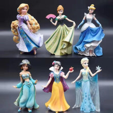 (Elsa) Frozen Elsa Anna Snow White Rapunzel Princess Doll Figurine Fairy Tale Home Decor Ornament 6-Pack