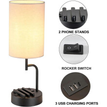Table Lamp Bedside Table Lamp with 3 Usb Charging Ports, Modern Desk Lamp with Phone Stands, Lamp Fo