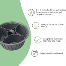 2 in 1 Egg Boiler and Poacher Tray, Silicone Non-Stick, for Thermomix TM7 TM6 TM5 TM31, Holds 4 Poached & 6 Boiled Eggs