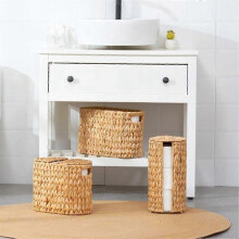 Toilet Paper Storage Basket, Water Hyacinth Wicker Storage Holder for 6 Rolls Toilet Paper with Buil
