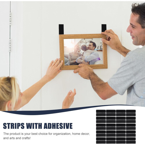 Hook and Loop Tape Double-Sided Adhesive Nylon Sticker Strips Black Round Corner 60 Pieces 2