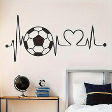 Football Love Heartbeat Wall Decal, Black and White Removable Vinyl Sticker for Living Room Bedroom Sofa TV Background Sports Decor