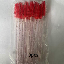 (10 Roots, Red) Disposable Crystal Mascara Wands with Glitter-Filled Handle, Spiral Eyelash Brush Solid Brow Comb Makeup Tool