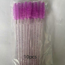 (10 Roots, Purple) Disposable Crystal Mascara Wands with Glitter-Filled Handle, Spiral Eyelash Brush Solid Brow Comb Makeup Tool