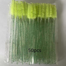 (50pcs, Green) Disposable Crystal Mascara Wands with Glitter-Filled Handle, Spiral Eyelash Brush Solid Brow Comb Makeup Tool