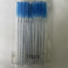 (10 Roots, Dark Blue) Disposable Crystal Mascara Wands with Glitter-Filled Handle, Spiral Eyelash Brush Solid Brow Comb Makeup Tool