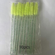 (10 Roots, Green) Disposable Crystal Mascara Wands with Glitter-Filled Handle, Spiral Eyelash Brush Solid Brow Comb Makeup Tool