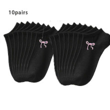 (One-size, 10 Black) Women's Boat Socks with Pink Bows, Low-Cut Hidden Style for Sneakers Loafers Flats
