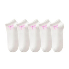 (One-size, White 5 Pairs) Women's Boat Socks with Pink Bows, Low-Cut Hidden Style for Sneakers Loafers Flats