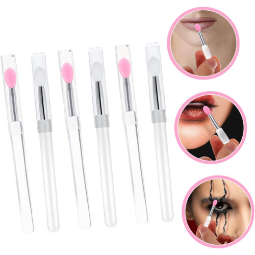 6pcs Portable Silicone Lip Brushes Lids Dustproof Applicators for Lip Makeup Soft Tip 1