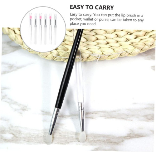 6pcs Portable Silicone Lip Brushes Lids Dustproof Applicators for Lip Makeup Soft Tip 2
