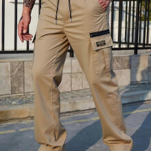 (UK 34, Khaki) Men's Cargo Pants Relaxed Fit Multi-Pocket Design for Casual Hiking Outdoor Sports Spring Fall