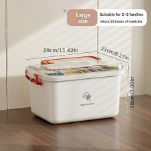 (Large, Red) Portable Plastic Medicine Chest with Transparent Lid, Multi-Layer Storage Box for Home First Aid Organization
