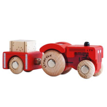 Auto in miniatura - LE TOY VAN - Trattore Tilly No 34 - Legno FSC - Rosso vintage - Con rimorchio