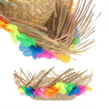 Men's Fancy Dress Straw Hat Photography Prop Hawaiian Theme Round Brim Multi Color 1Pcs