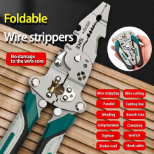Collapsible Multi-Function Wire Stripper, High Carbon Steel Precision Tool for Cutting, Crimping, Stripping Electrical Wires
