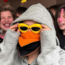 Funny Bird Duckbill Mask with Yellow Sunglasses, Orange Black Adult Costume Set, Adjustable Straps for Halloween Role-Play