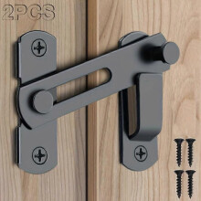 (Small, Black) Barn Door Latch Lock 2-Piece Set, Stainless Steel 180-Degree Flip Sliding Latch and Bolt for Garage, Bathroom, Pet Doors, Windows