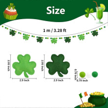 St Patricks Day Decorations Felt Pompom Banner Cute 3D Lucky Green Shamrocks Felt Ball Pre-Assembled Hanging Banner Happy St. Patrick's Day Garland fo
