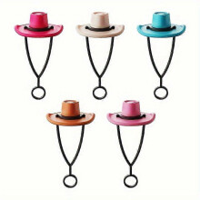 Cowboy Hat Straw Toppers Set, 5 Pcs Silicone Reusable Dustproof Straw Covers for Parties Outdoor Events, Independence Day Mother's Day