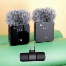 Wireless Lavalier Microphone with Furry Windscreen and USB-C Receiver, High-Fidelity Sound Capture for Speech Teaching Recording Video