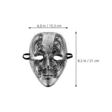 Halloween Costume Accessories Masquerade Mask Full Face Vintage Design Silver Plastic for Men Women Party Decoration 3Pcs