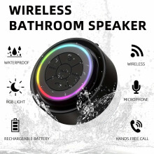 Portable Wireless Speaker with RGB LED Light, IPX5 Waterproof, Built-in Mic & Voice Assistant, TWS Stereo, Type-C Charging, Strong Suction Cup for Bat