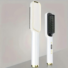 (Phnom Penh White) White Hair Straightener with Digital Display, Temperature Control, Gold Accents for Smooth Straightening