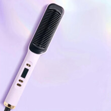 (Golden Rim Purple) White Hair Straightener with Digital Display, Temperature Control, Gold Accents for Smooth Straightening