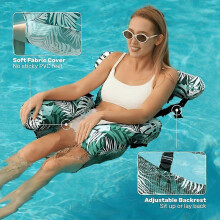 (1 Pcs, Blue) Tropical Inflatable Pool Float Lounge Chair for Adults with Cup Holders and Shoulder Straps for Beach, Lake, Summer
