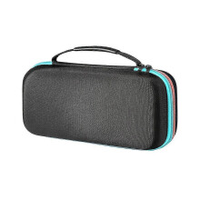 Hard Carrying Case for Portable Game Console, Black Nylon with Blue and Pink Zipper Trim, Protective Travel Bag