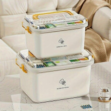 (Small, Yellow) Portable Plastic Medicine Chest with Transparent Lid, Multi-Layer Storage Box for Home First Aid Organization