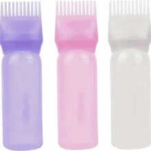 (Pink) Hair Dye Root Comb Applicator Bottle with Measurement Lines, Plastic Squeeze Bottle for Salon Barber Home Use