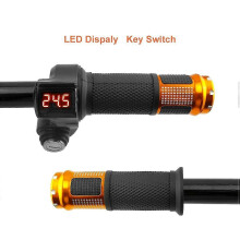 Electric Scooter Throttle Grip with LED Display, 2 Pcs Rubber Handlebar Grips with Metal End Cap for E-Scooter