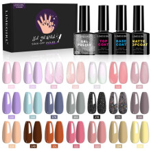 (1) Nail Gel Polish Kit Base Coat Top Coat Color Gel Nail Art Tool Set Full Kit with Box
