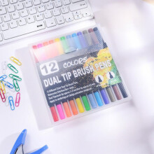YZHMYR Double-Ended Watercolor Pens, Washable Dual-Tip Brush & Fine Marker, Color-Labeled, Large Ink Capacity for Coloring, Doodling, Journaling,