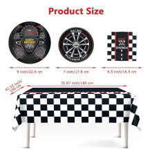 Racing Theme Birthday Party Decoration Set, Checkered Flag Design with Steering Wheel Plates, Napkins, Cups & Tablecloth for Kids