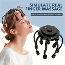 Portable USB Rechargeable Electric Scalp Massager with 8 Flexible Fingers, 3 Mode Options, Pressure Reducing Scalp Massager