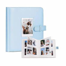 (Blue) PU Leather Photo Album with Transparent Window, 273 Pockets for Mini Film Prints, Secure Strap Closure