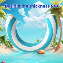 (Blue) Inflatable Swimming Ring, U-Shaped Pool Float with Striped Design, Smooth Waterproof PVC for Adult Pool Parties