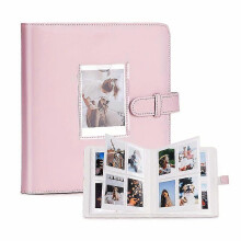(Pink) PU Leather Photo Album with Transparent Window, 273 Pockets for Mini Film Prints, Secure Strap Closure