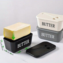 (Black) Butter Dish with Knife Lid, "BUTTER" PP Plastic Container, Heavy-Duty Easy-Clean Storage for Home Kitchen Holiday Decor