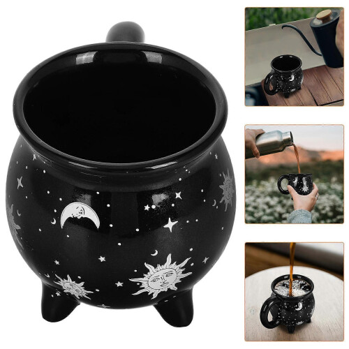 Gothic Witch Cauldron Mug Ceramic Cauldron Drinking Cup for Home Use 2