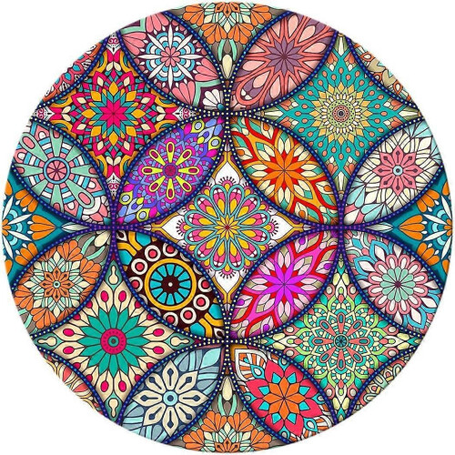 Cute Round Mandala Mouse Pad Non-Slip Rubber Base Stitched Edge Small
