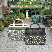 (Blue Print) Daisy Print Garden Tool Storage Bag, Portable Handheld Organizer with Multiple Compartments for Gardening and Household Tools