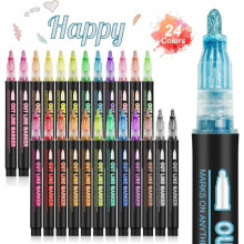 24 Colors Shimmer Markers Metallic Glitter Pens Set Sparkle Gift Present Doodle Drawing Supplies Art Craft